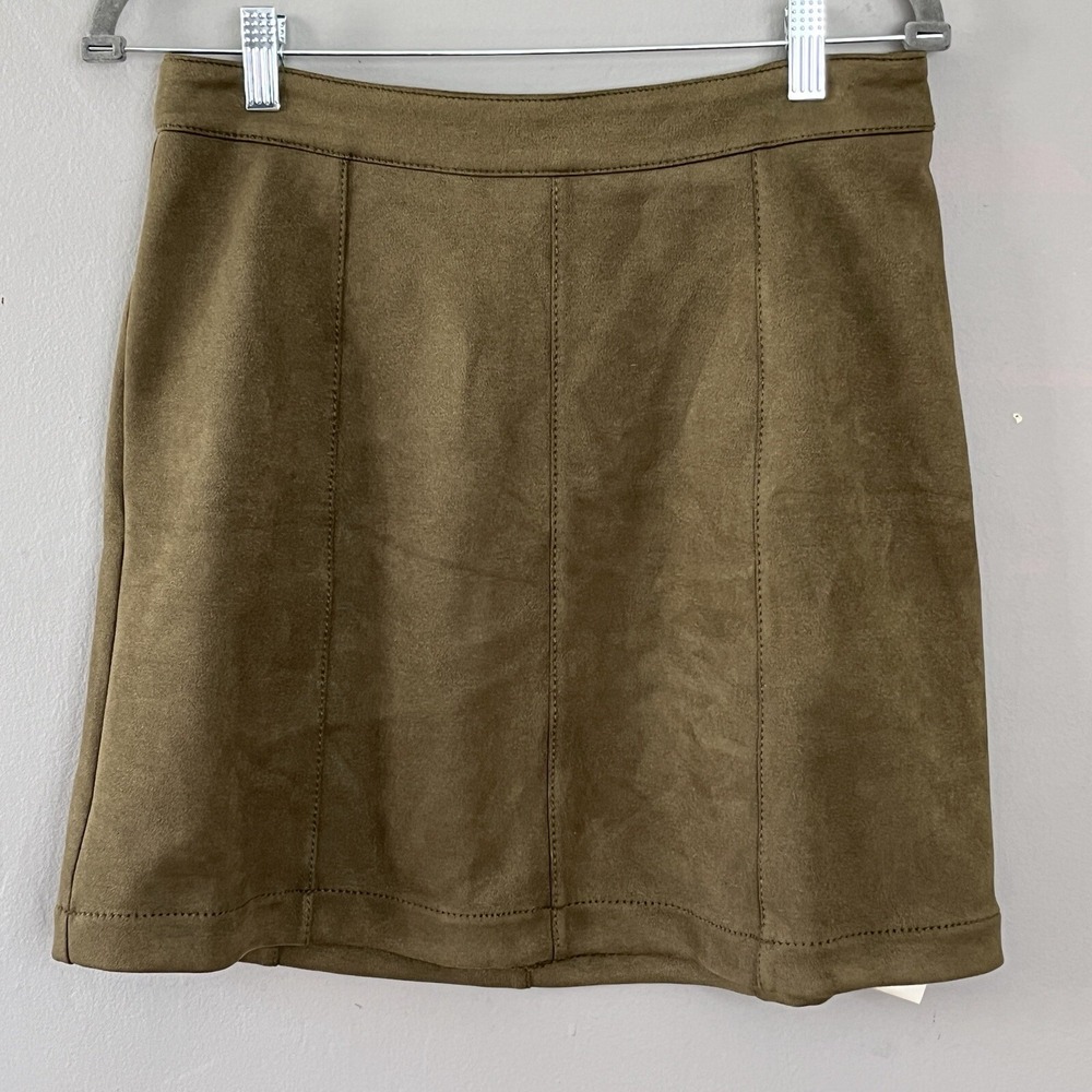 Maeve by Anthropologie Faux Suede Olive Green Mini Skirt Size 6‎ Lined Modern